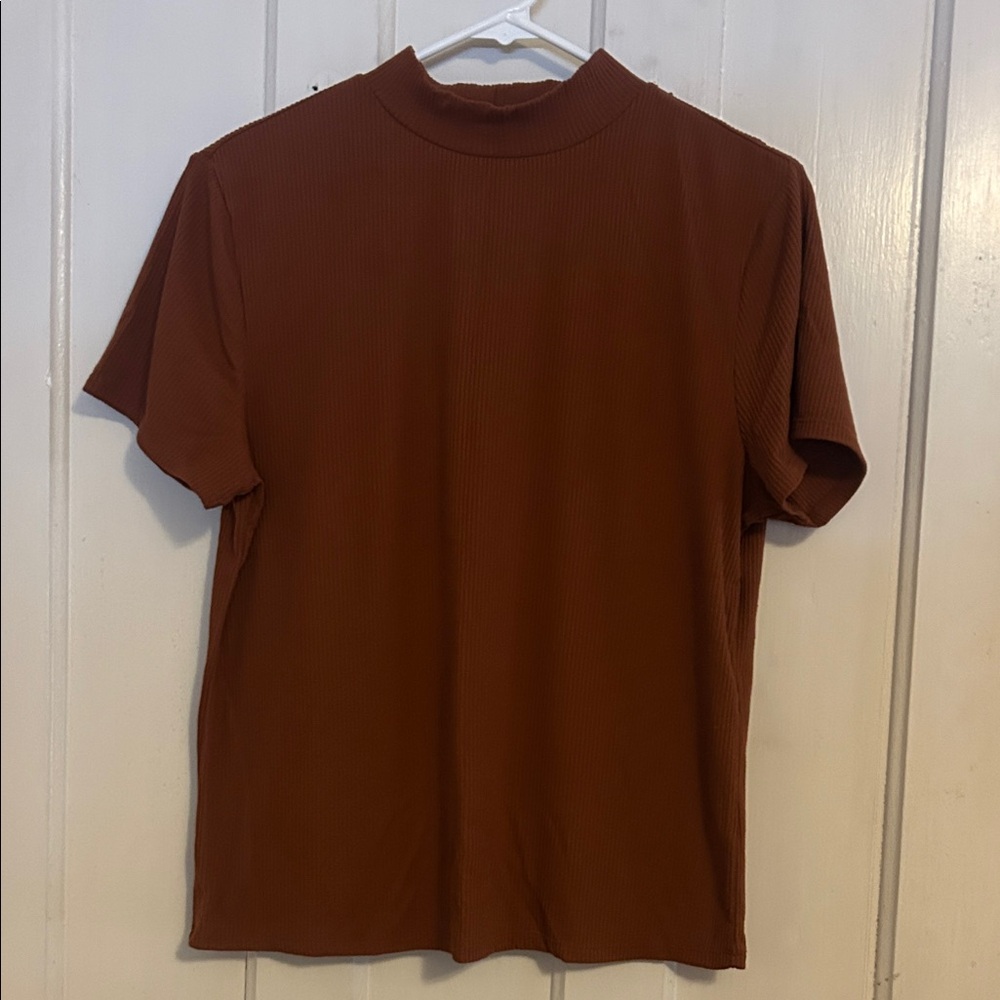 No Boundaries Ribbed Short Sleeve Tee in Rust Brown